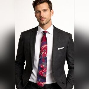 ISAAC ZELCER 100% Silk Tie Mens Red Navy Italian Abstract Retro Bold